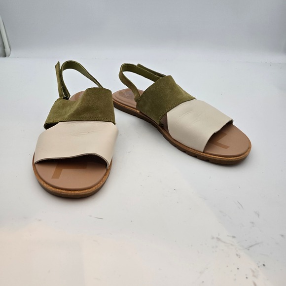 Sorel Shoes - Sorel Women 9 Ella II NL4866 358 Green Beige Full Grain Leather Slingback Sandal